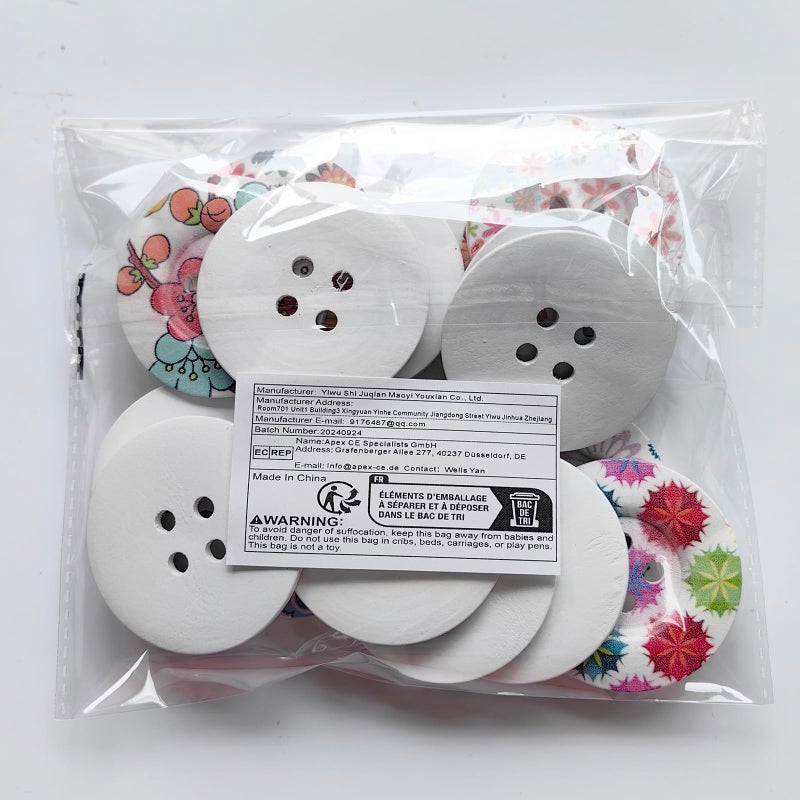 Chenkou Craft 20pcs 2" (50mm) Round Flower Wood Buttons 4 Holes Craft Sewing Button (50mm) - Image 5